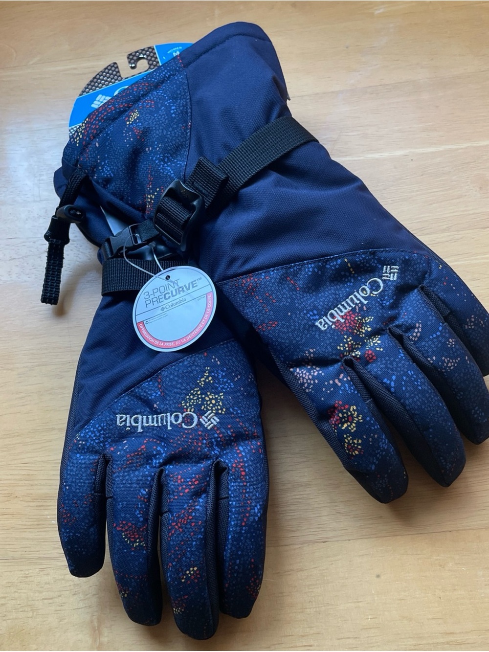 Columbia Women’s Whirlibird II Ski Gloves Medium Blue Tie Dye Pattern Omni-Heat